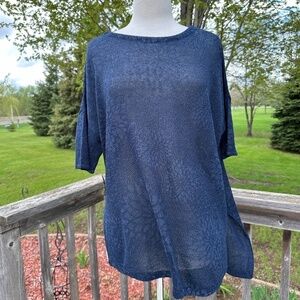 J.Jill Pure Jill Linen Viscose Blend Loose-Weave Navy Top Women's Size Small